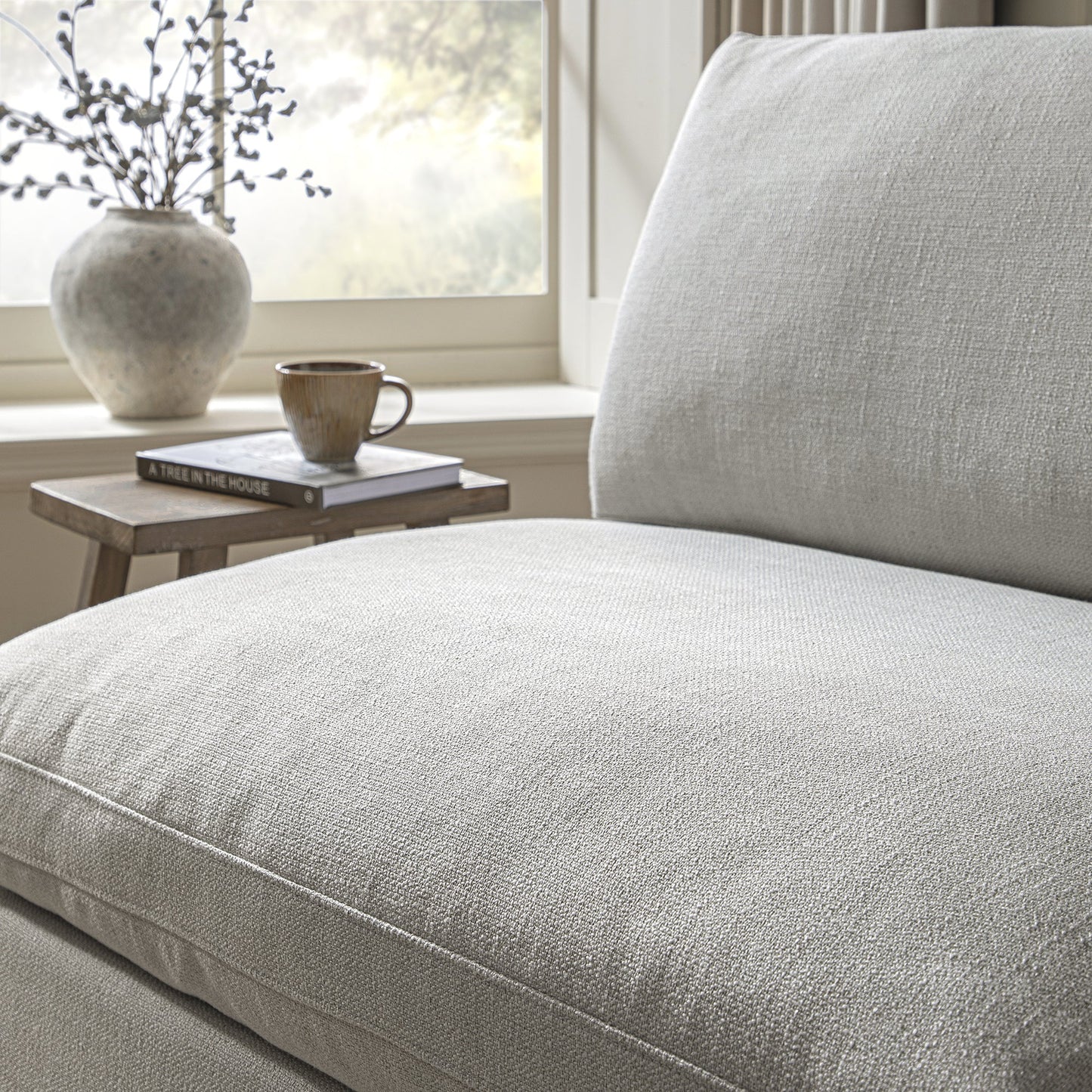 Lutyens Light Grey Linen Blend Modular Sofa, Armless Seat