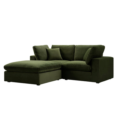 Lutyens Moss Green Velvet Modular Sofa, 2-Piece Chaise