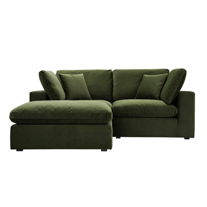 Lutyens Moss Green Velvet Modular Sofa, 2-Piece Chaise