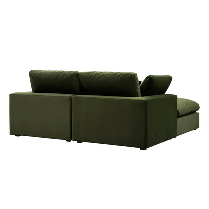 Lutyens Moss Green Velvet Modular Sofa, 2-Piece Chaise