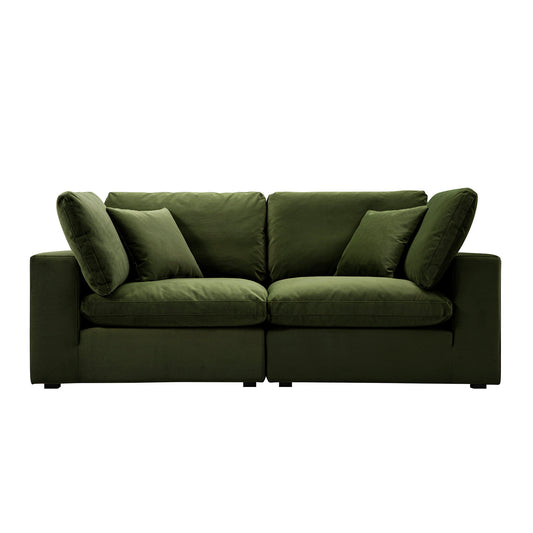 Lutyens Moss Green Velvet Modular Sofa, 2-Piece