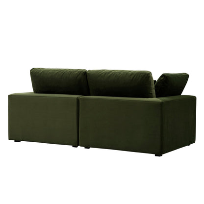 Lutyens Moss Green Velvet Modular Sofa, 2-Piece
