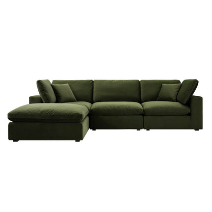 Lutyens Moss Green Velvet Modular Sofa, 3-Piece Chaise