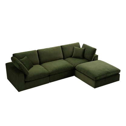 Lutyens Moss Green Velvet Modular Sofa, 3-Piece Chaise