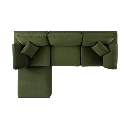 Lutyens Moss Green Velvet Modular Sofa, 3-Piece Chaise