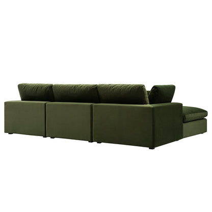 Lutyens Moss Green Velvet Modular Sofa, 3-Piece Chaise