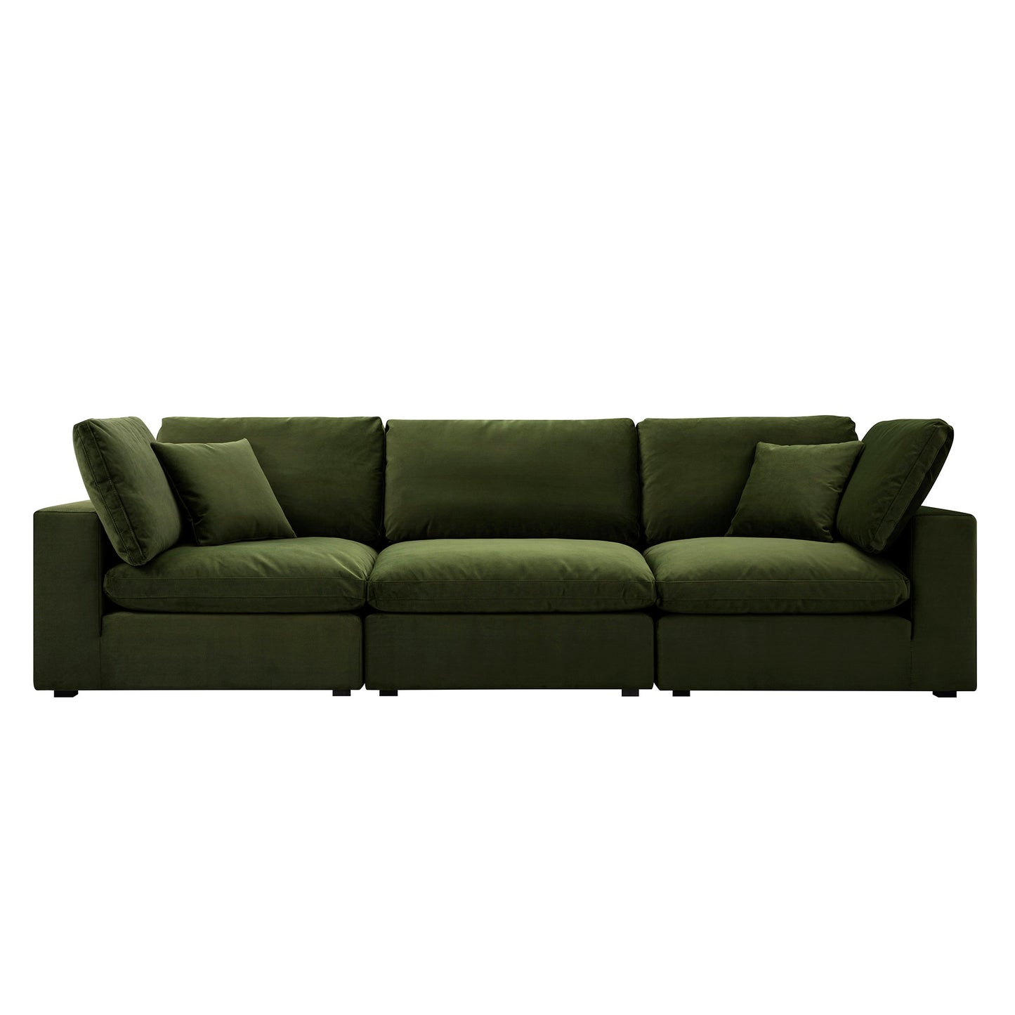 Lutyens Moss Green Velvet Modular Sofa, 3-Piece