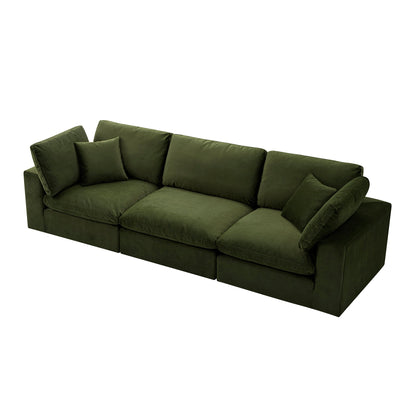 Lutyens Moss Green Velvet Modular Sofa, 3-Piece