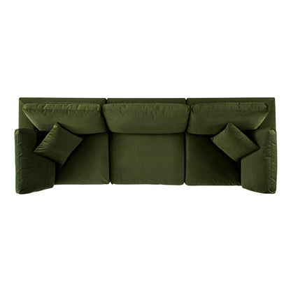 Lutyens Moss Green Velvet Modular Sofa, 3-Piece