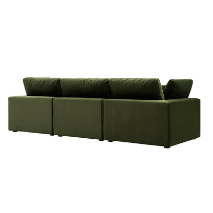 Lutyens Moss Green Velvet Modular Sofa, 3-Piece