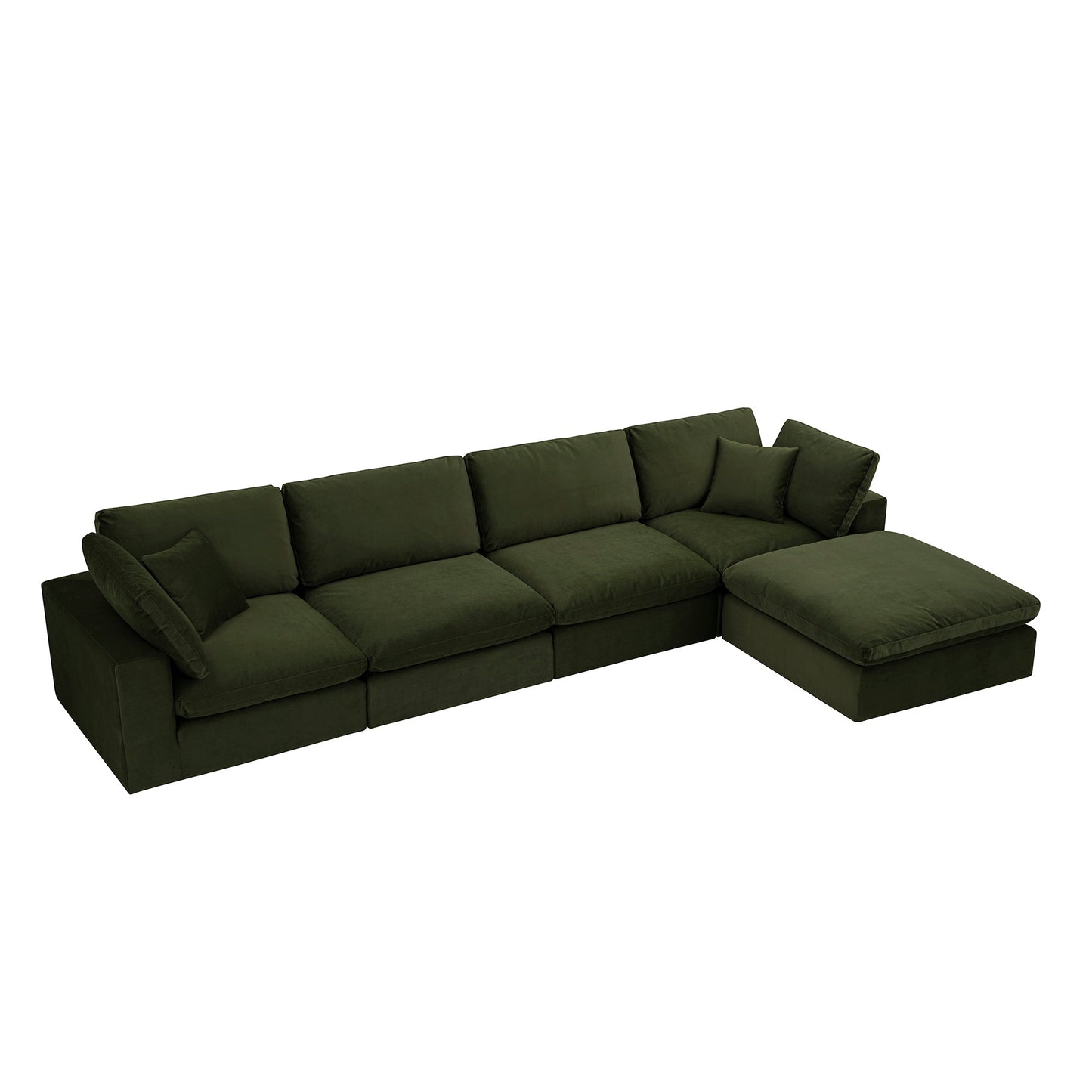 Lutyens Moss Green Velvet Modular Sofa, 4-Piece Chaise