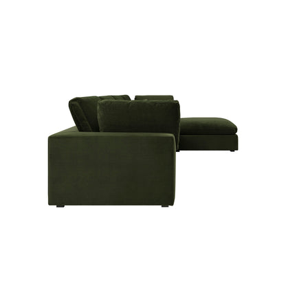Lutyens Moss Green Velvet Modular Sofa, 4-Piece Chaise