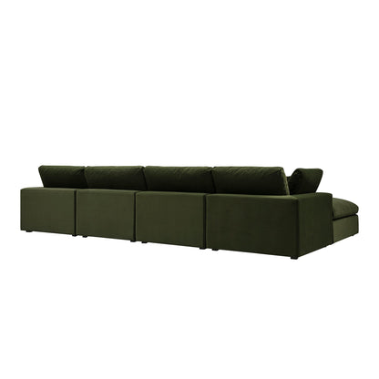 Lutyens Moss Green Velvet Modular Sofa, 4-Piece Chaise