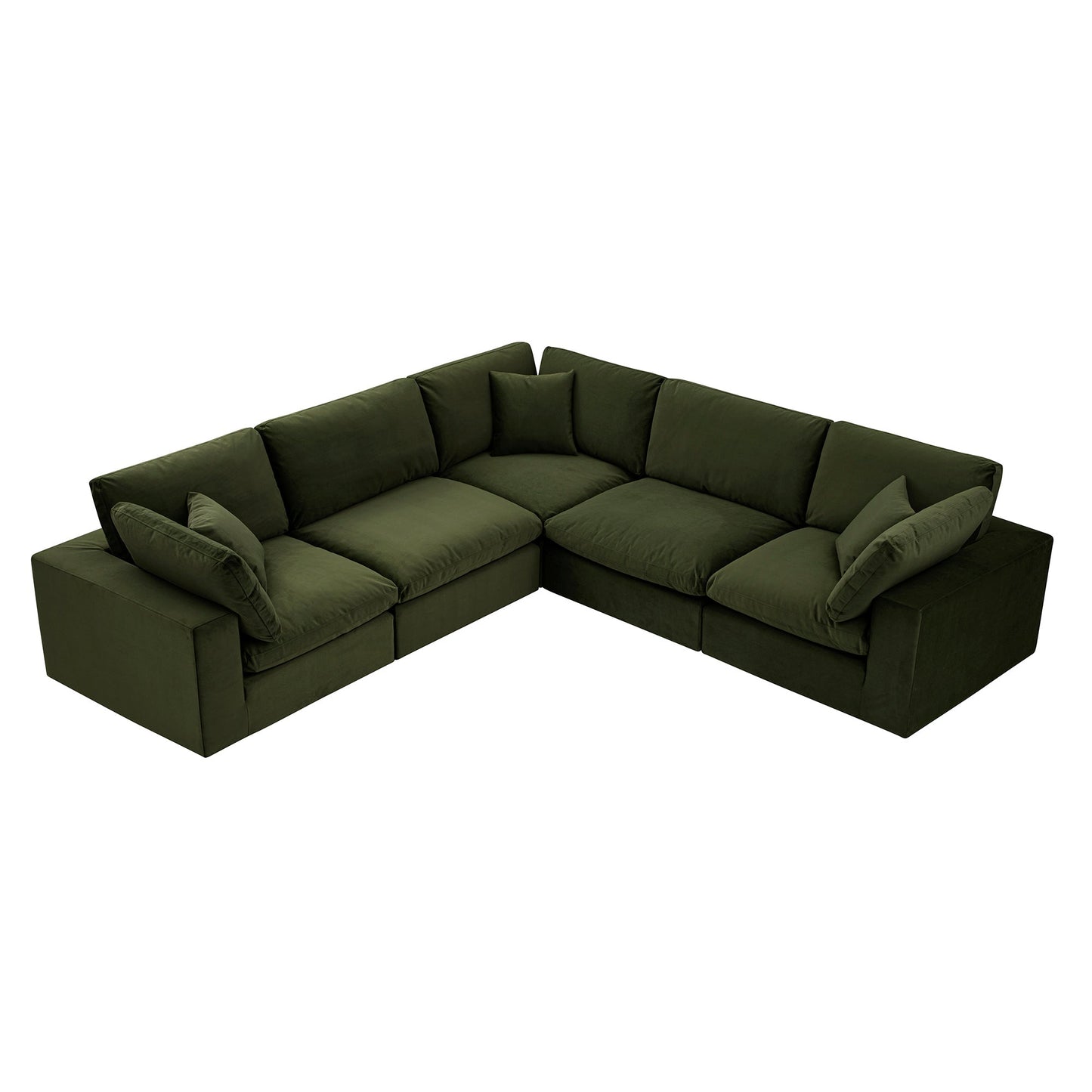 Lutyens Moss Green Velvet Modular Sofa, 5-Piece Corner Set