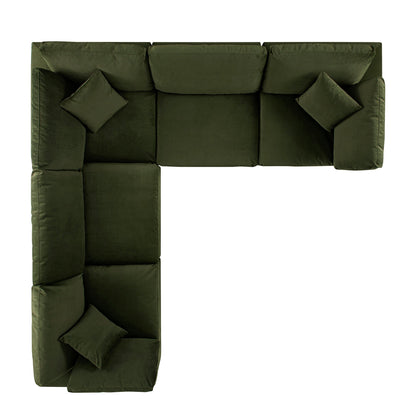 Lutyens Moss Green Velvet Modular Sofa, 5-Piece Corner Set
