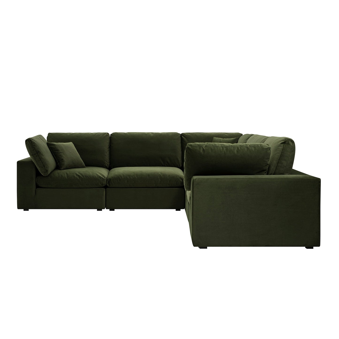 Lutyens Moss Green Velvet Modular Sofa, 5-Piece Corner Set