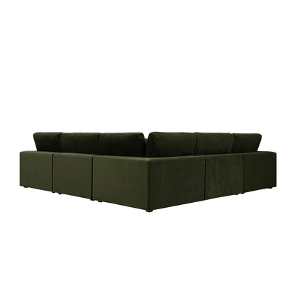 Lutyens Moss Green Velvet Modular Sofa, 5-Piece Corner Set