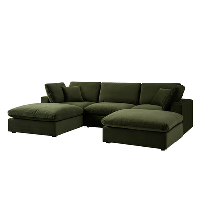 Lutyens Moss Green Velvet Modular Sofa, 5-Piece U-Shape Set