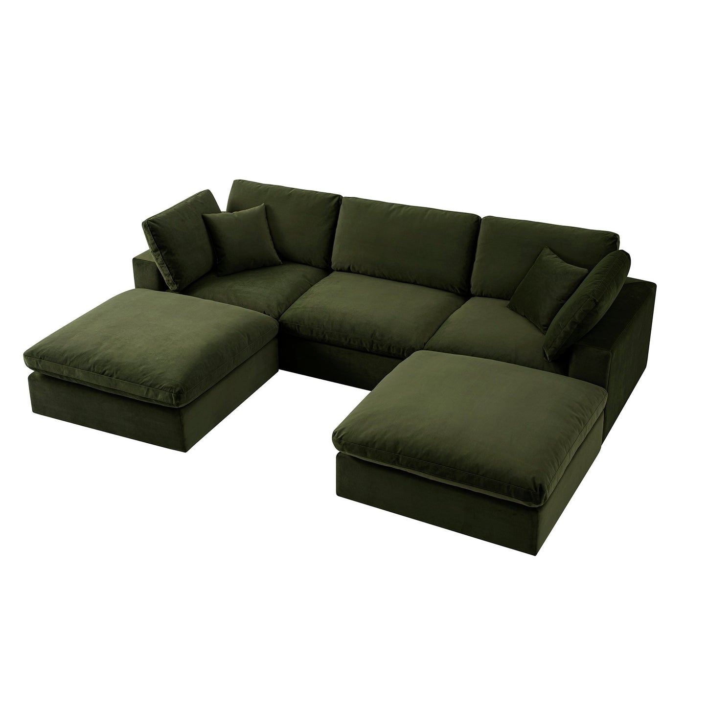 Lutyens Moss Green Velvet Modular Sofa, 5-Piece U-Shape Set