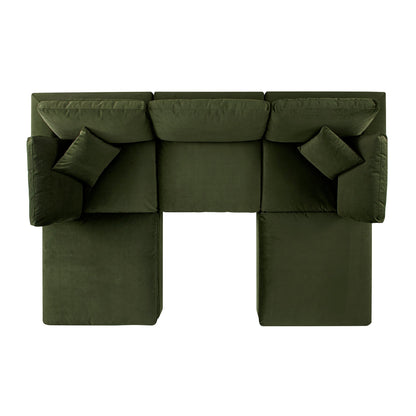 Lutyens Moss Green Velvet Modular Sofa, 5-Piece U-Shape Set