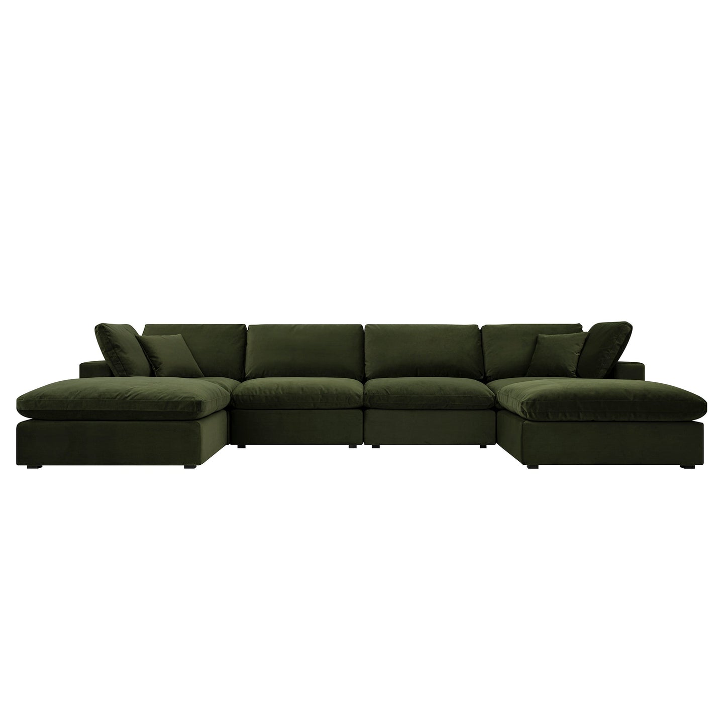 Lutyens Moss Green Velvet Modular Sofa, 6-Piece U-Shape Set
