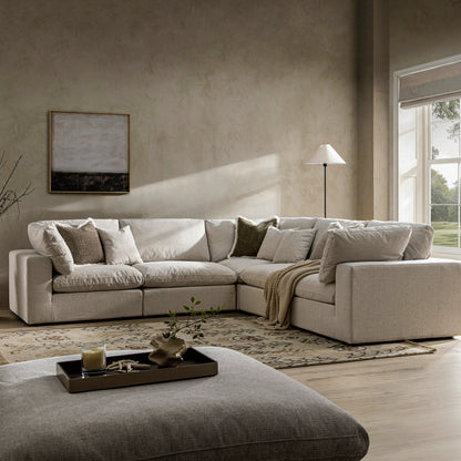 Lutyens Oatmeal Weave Fabric Blend Modular Sofa, 5-Piece Corner Set