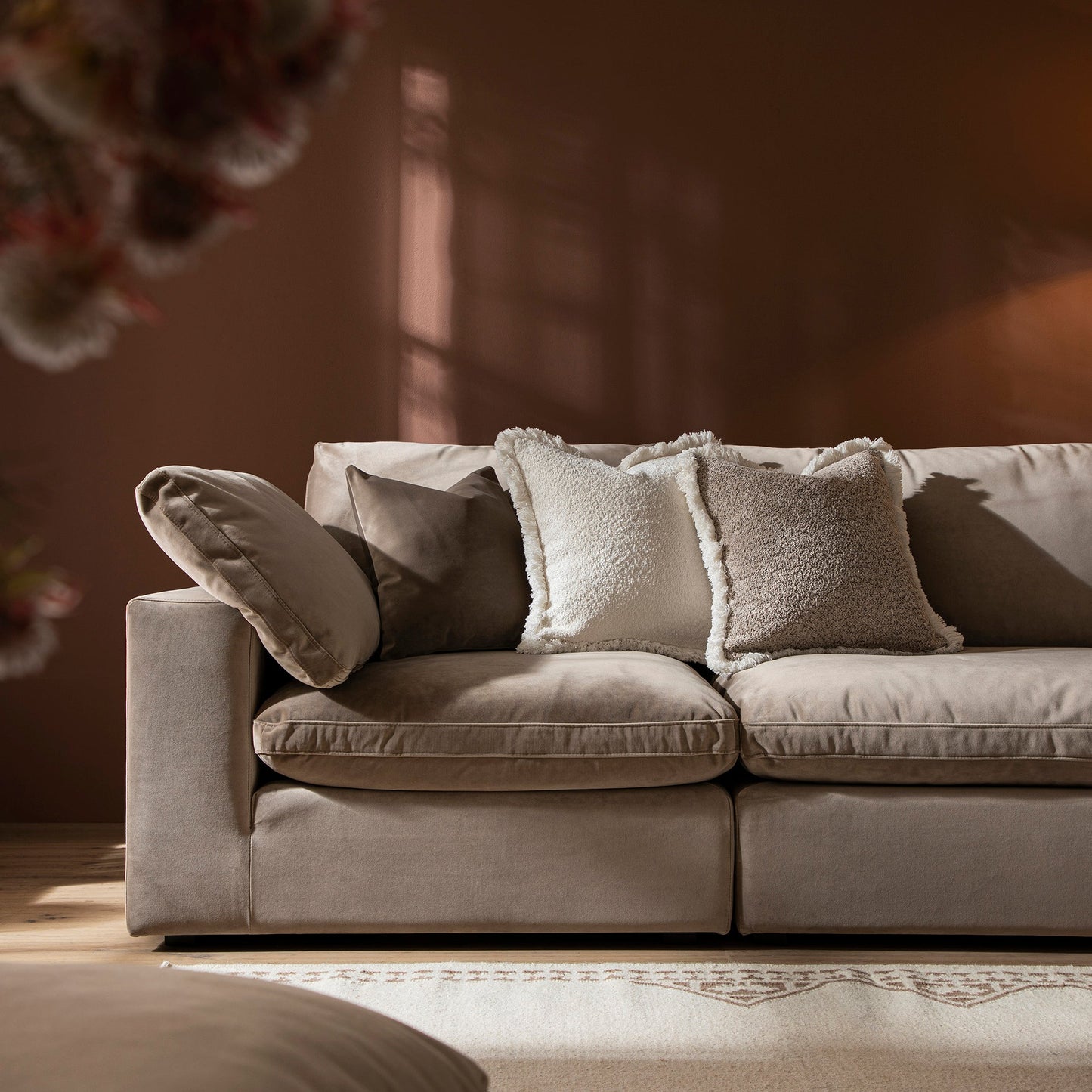 Lutyens Taupe Velvet Modular Sofa, 3-Piece