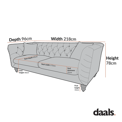 Ashby Chesterfield Large 3-Seater Sofa, Oatmeal Chenille