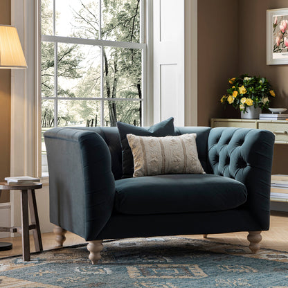Ashby Chesterfield Loveseat, Aegean Blue Velvet