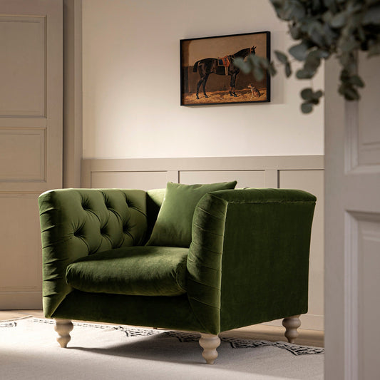 Ashby Chesterfield Armchair, Fern Green Velvet