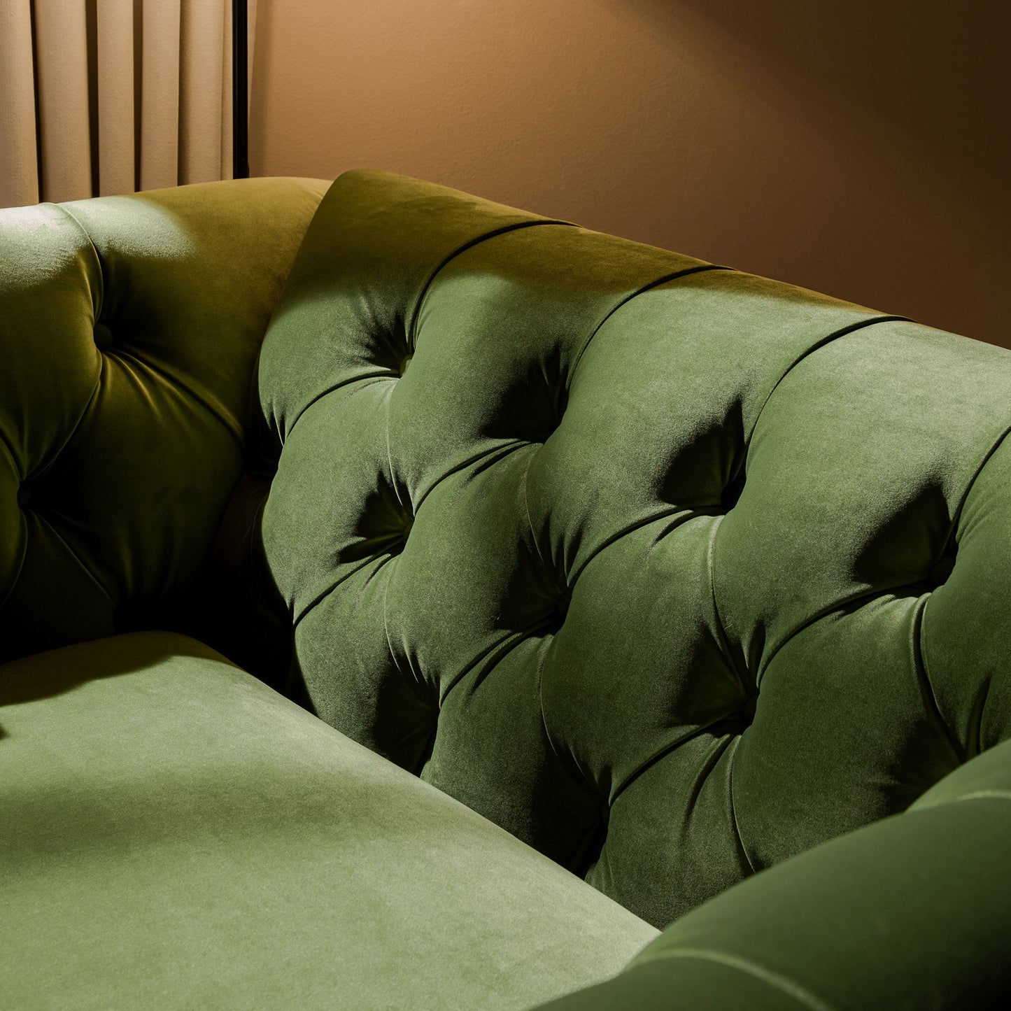 Ashby Chesterfield Loveseat, Fern Green Velvet