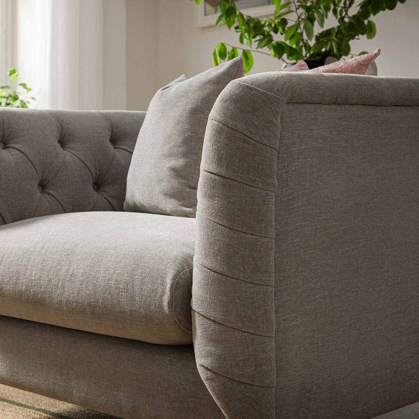 Ashby Chesterfield Loveseat, Mist Grey Chenille