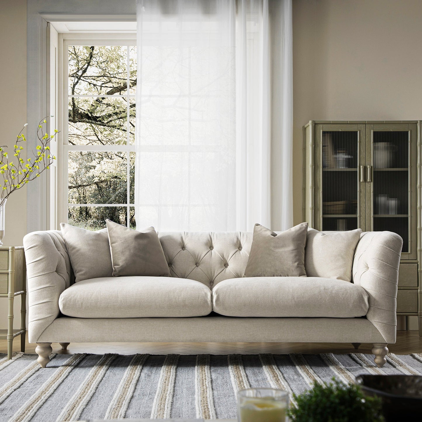 Ashby Chesterfield Large 3-Seater Sofa, Oatmeal Chenille