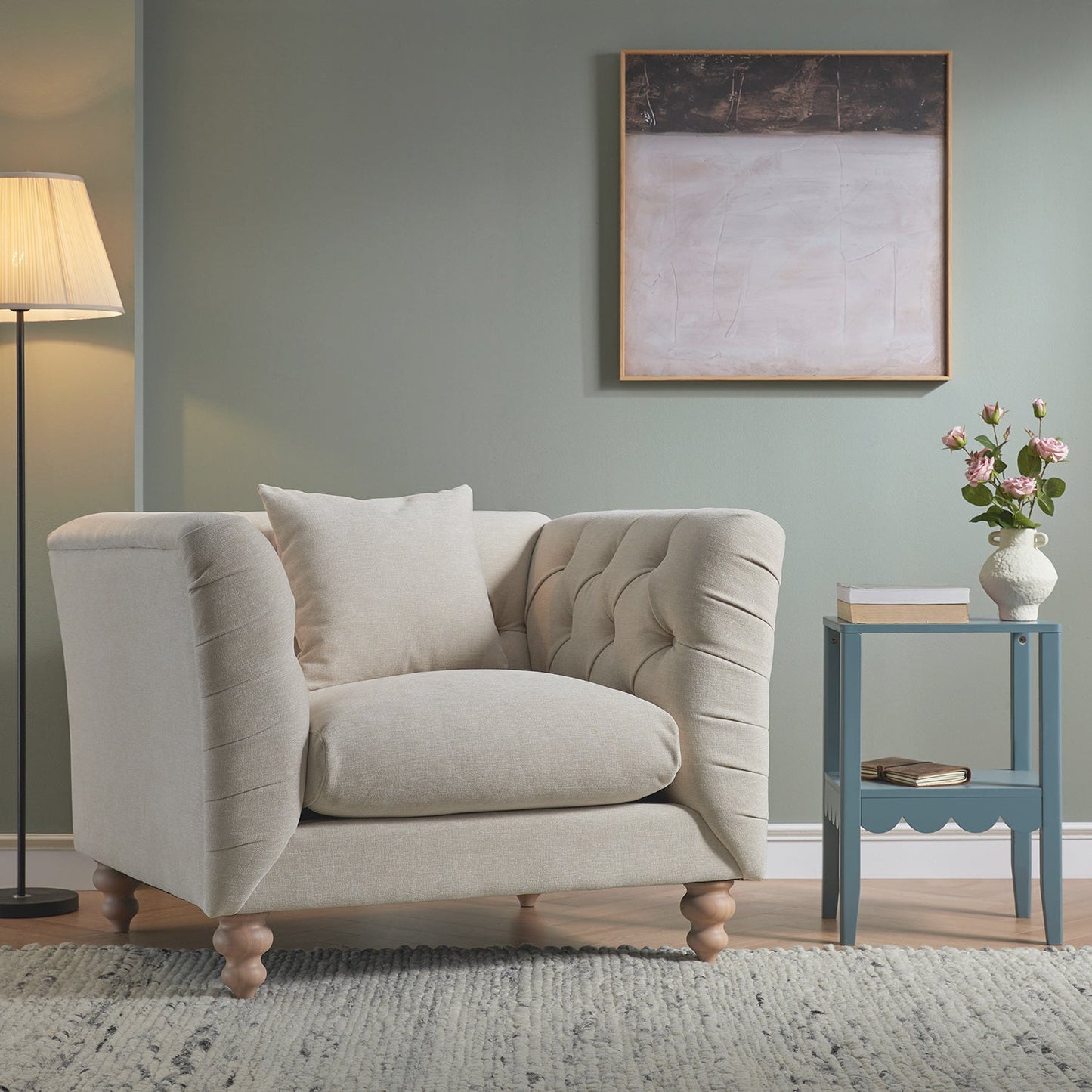 Ashby Chesterfield Loveseat, Oatmeal Chenille