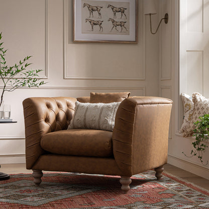 Ashby Chesterfield Armchair, Tan Faux Leather