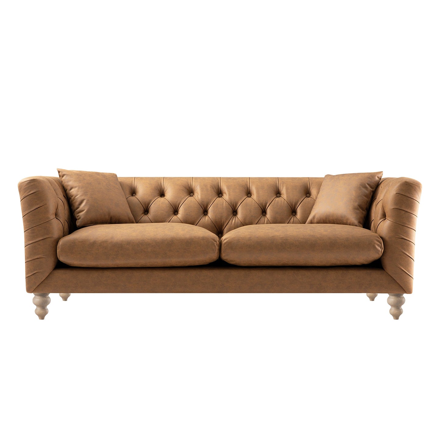 Ashby Chesterfield Large 3-Seater Sofa, Tan Faux Leather