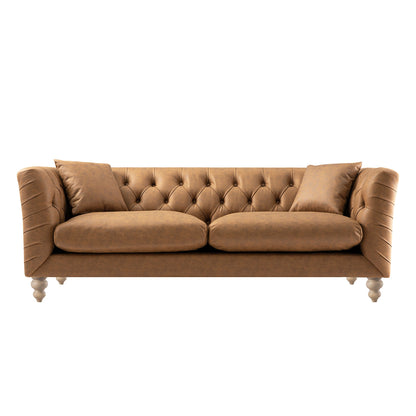 Ashby Chesterfield Large 3-Seater Sofa, Tan Faux Leather