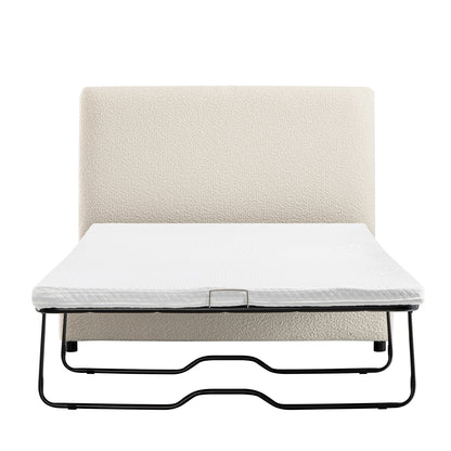 Magda Fold-Out Small Double Bed in an Ottoman, Beige Boucle