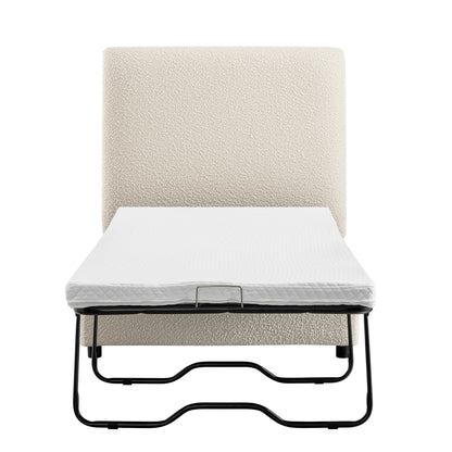 Magda Fold-Out Single Bed in an Ottoman, Beige Boucle