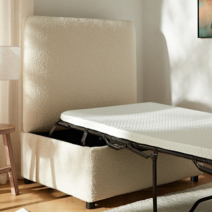 Magda Fold-Out Single Bed in an Ottoman, Beige Boucle