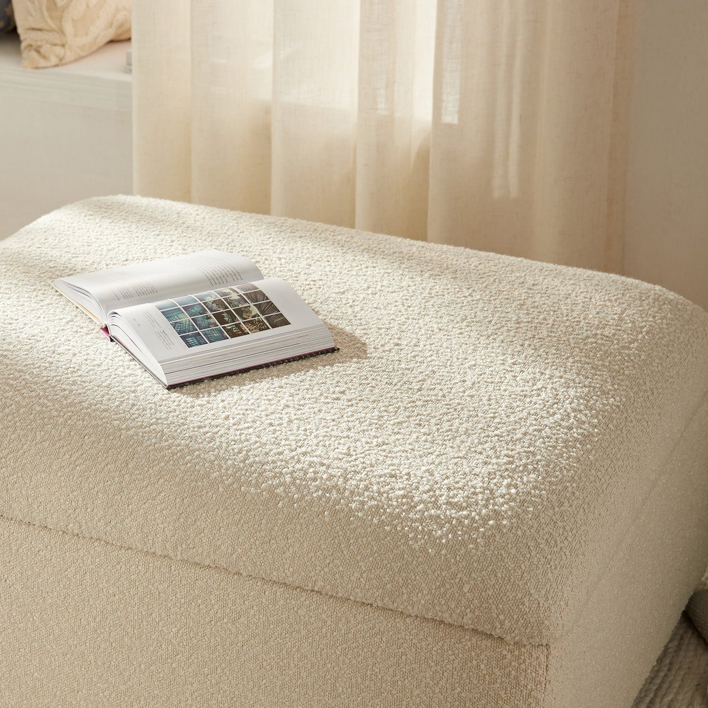 Magda Fold-Out Single Bed in an Ottoman, Beige Boucle
