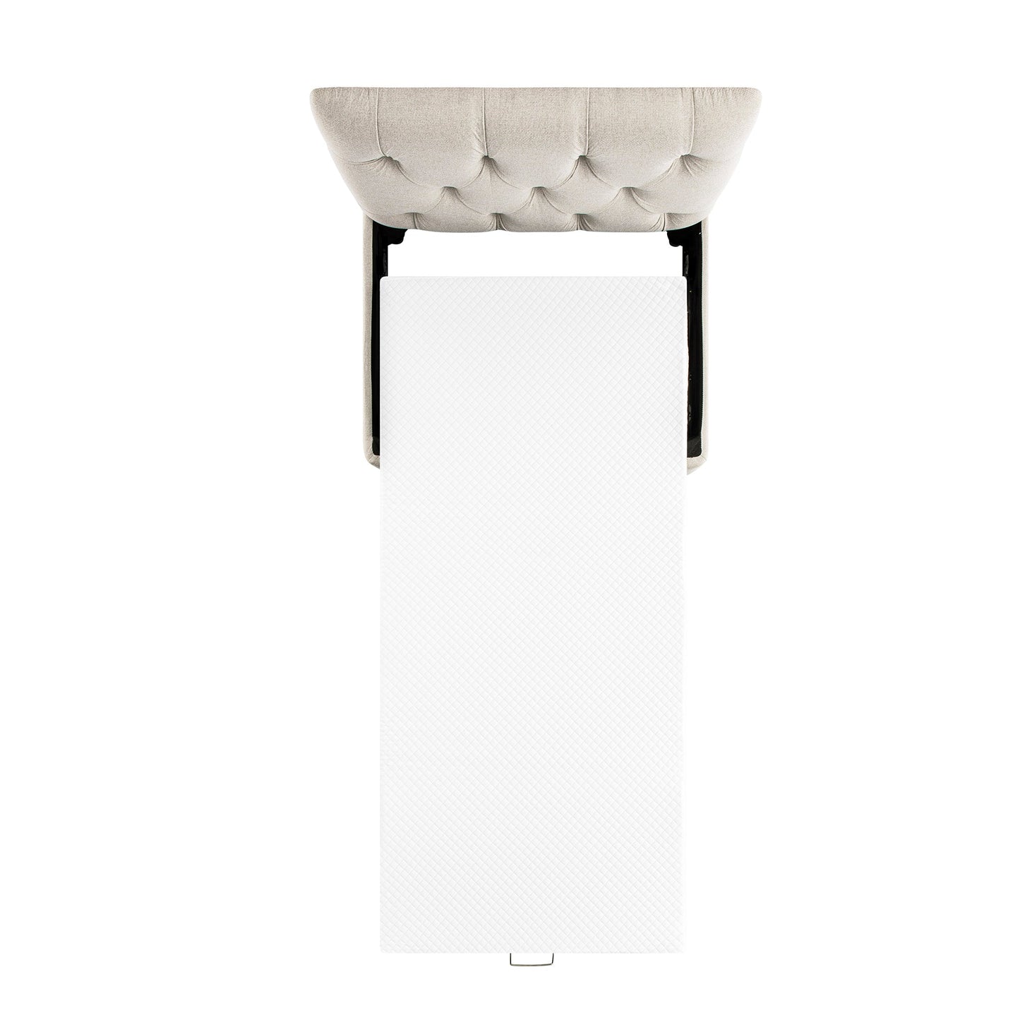 Portland Single Buttoned Fold-Out Bed in Ottoman, Beige Woven Fabric