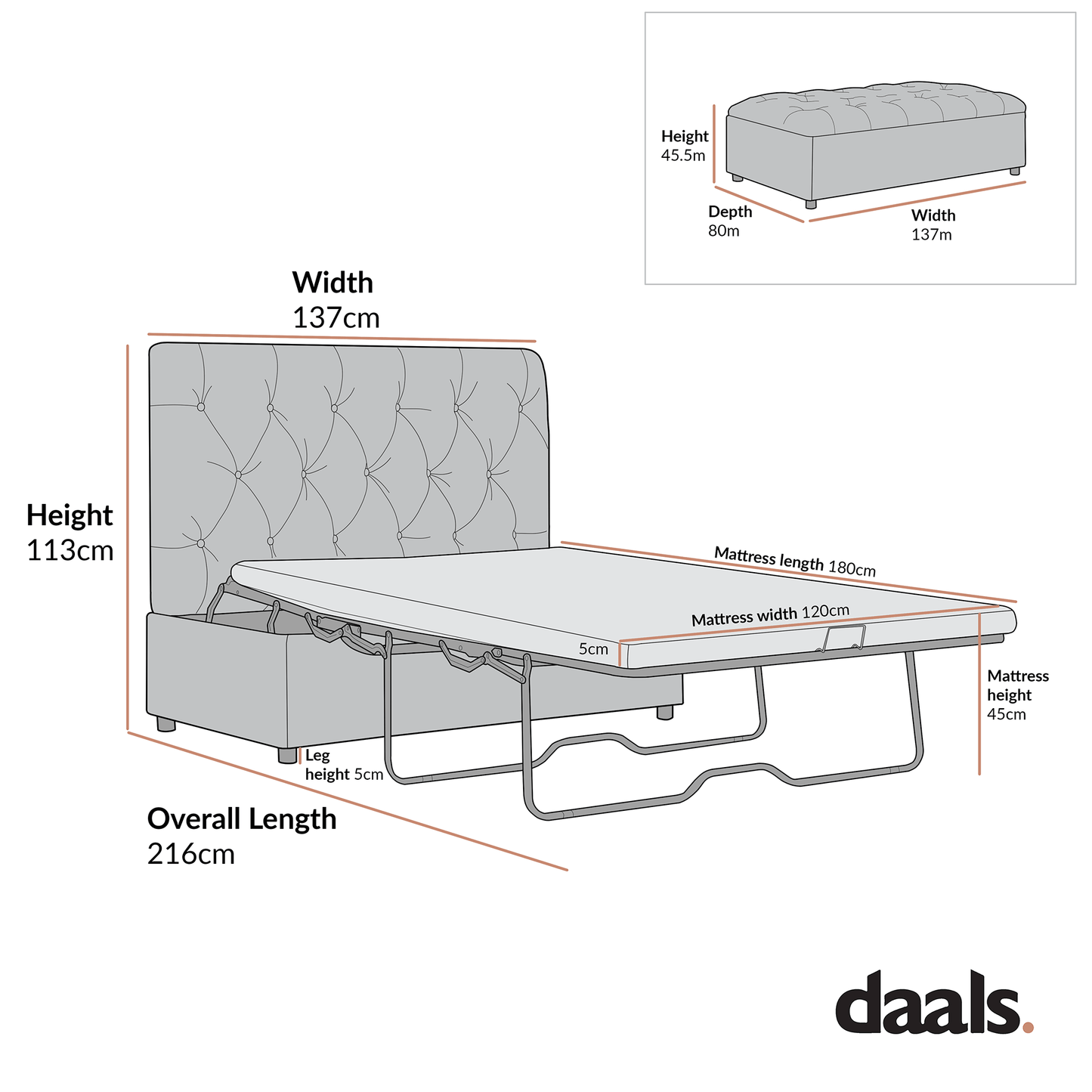 Portland Small Double Buttoned Fold-Out Bed in Ottoman, Moss Green Velvet