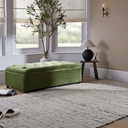 Portland Small Double Buttoned Fold-Out Bed in Ottoman, Moss Green Velvet