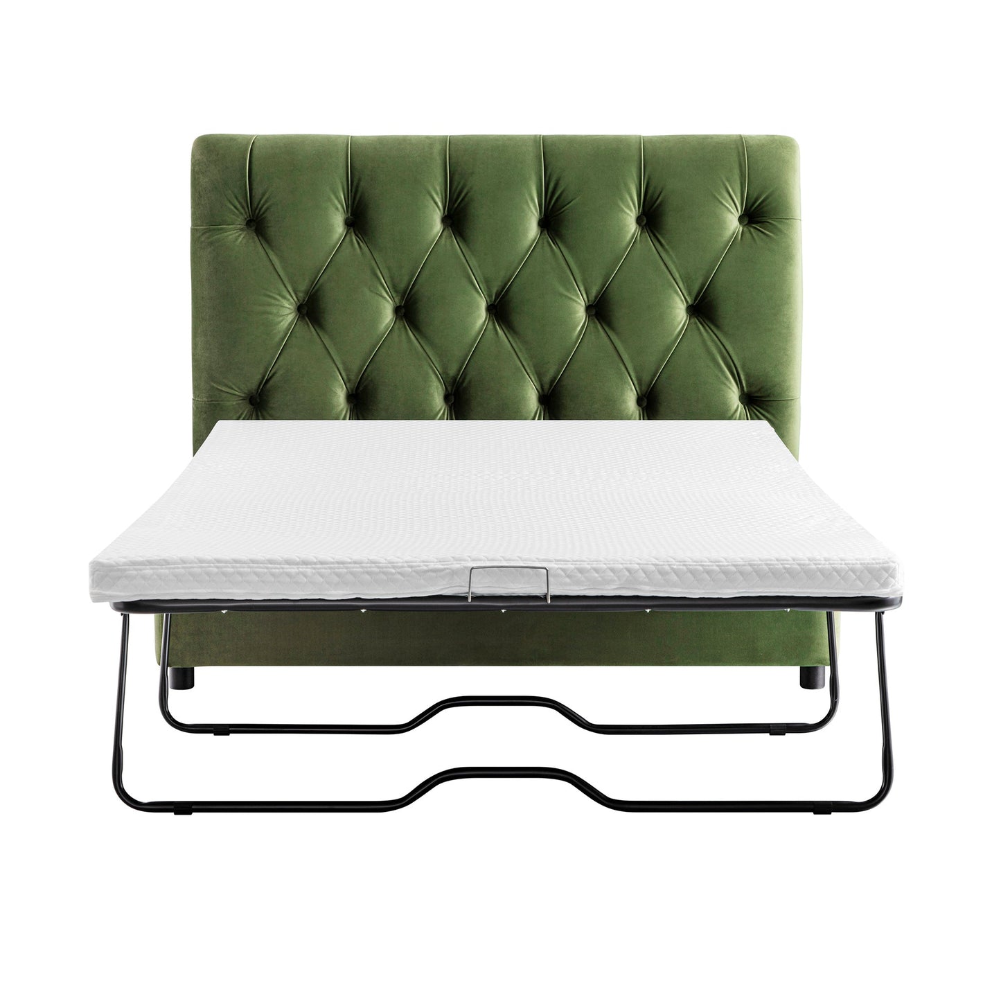 Portland Small Double Buttoned Fold-Out Bed in Ottoman, Moss Green Velvet