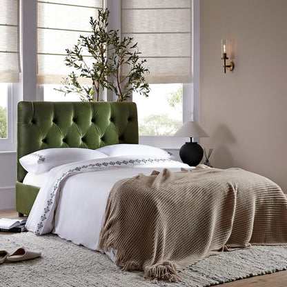 Portland Small Double Buttoned Fold-Out Bed in Ottoman, Moss Green Velvet