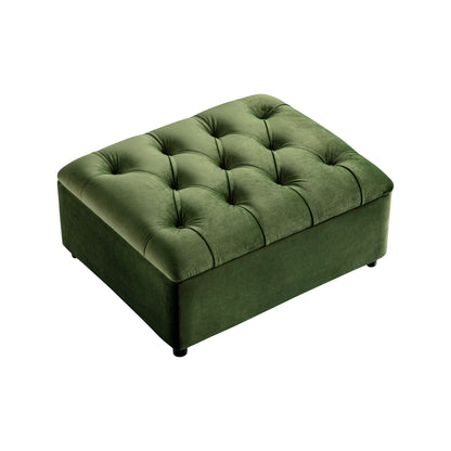 Portland Single Buttoned Fold-Out Bed in Ottoman, Moss Green Velvet