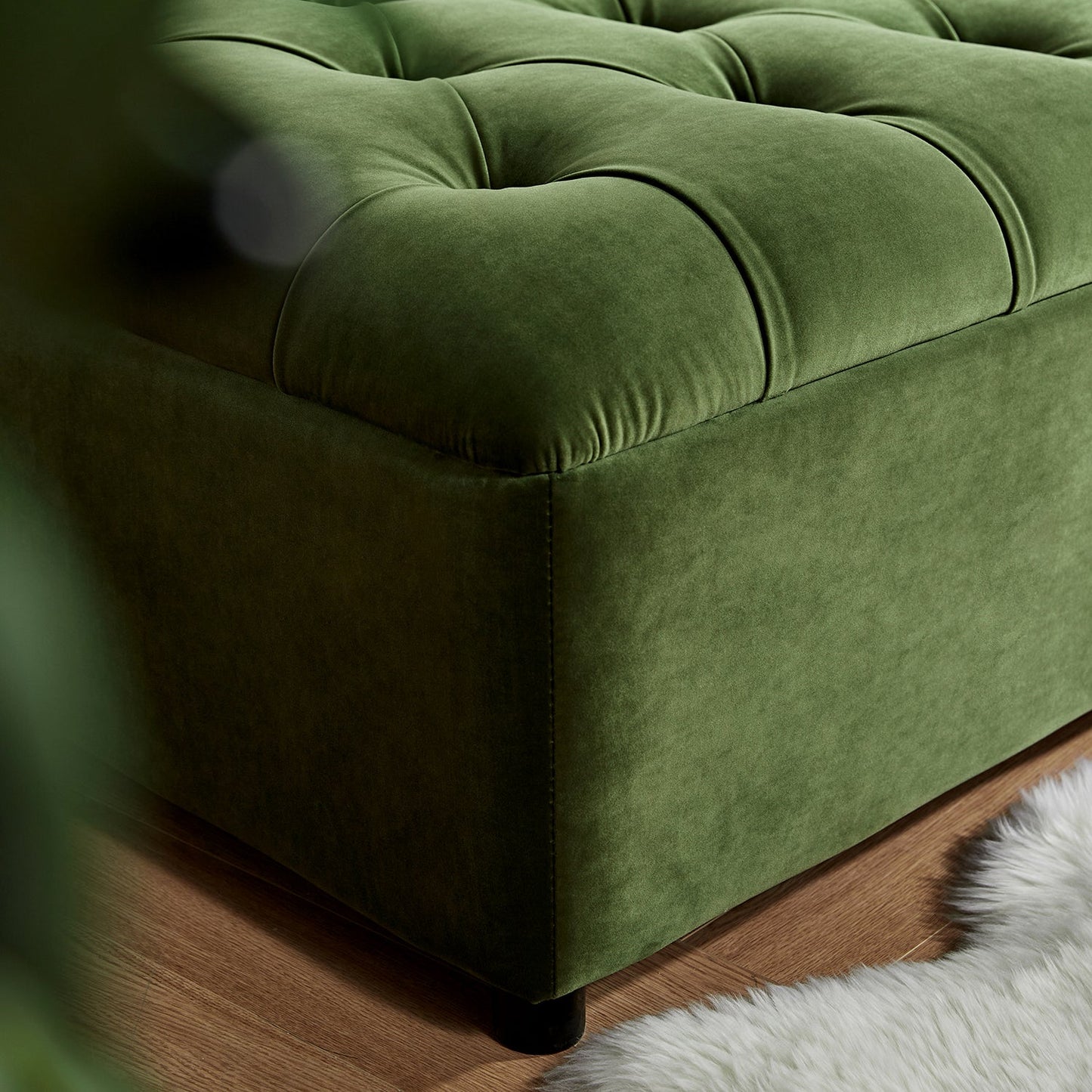 Portland Single Buttoned Fold-Out Bed in Ottoman, Moss Green Velvet