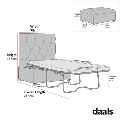 Portland Single Buttoned Fold-Out Bed in Ottoman, Mink Velvet