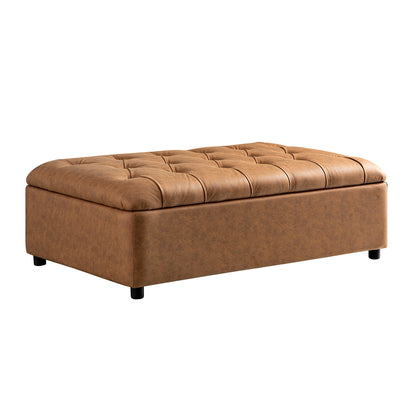 Portland Small Double Buttoned Fold-Out Bed in Ottoman, Tan Faux Suede